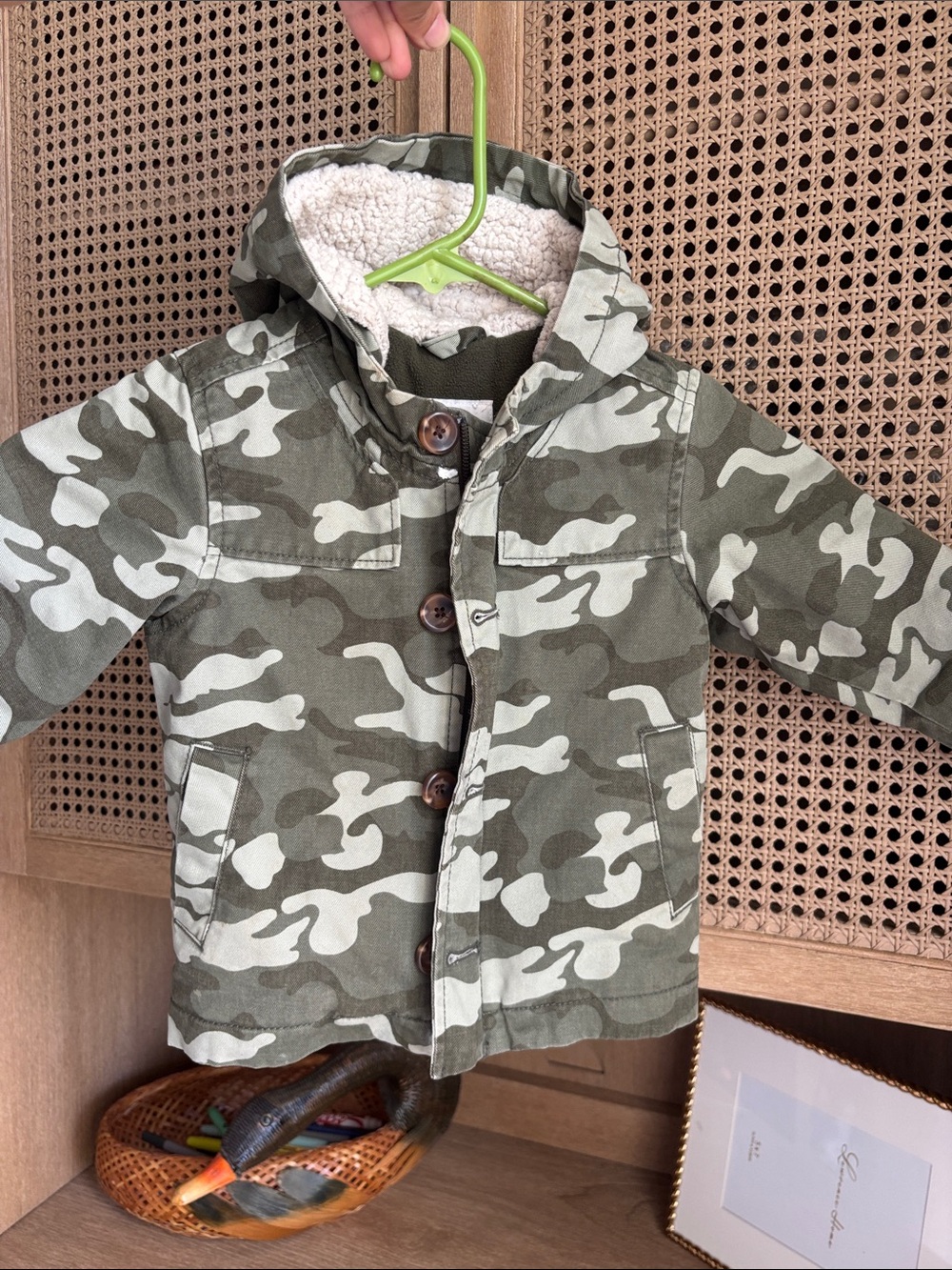 Old Navy Kids Camo Hooded Jacket - Olive Green & Cream
